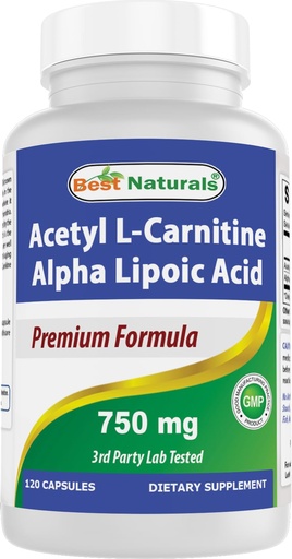 [BRSWGZYDCMCRQCIZ] Best Naturals Acetyl L-Carnitine and Alpha Lipoic Acid 750 mg 120 Capsules