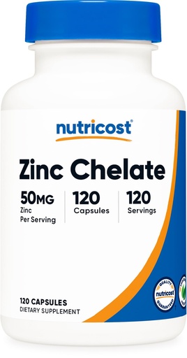 [BRSWY2QZPICQM3DZ] Nutricost Zinc Chelate 50mg, 120 Vegetarian Capsules - Gluten Free and Non-GMO