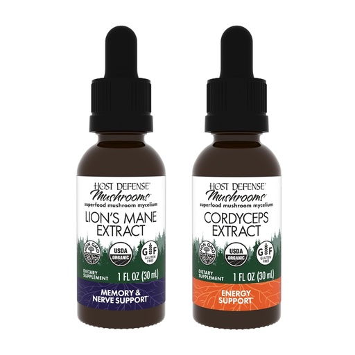 [BRSRA23RDMMQIHTF] Host Defense Bundle with Lion's Mane Extract, 1 fl oz & Cordyceps Extract, 1 fl oz - Support Brain Health, Memory & Focus - Immune & Energy Support Supplement*