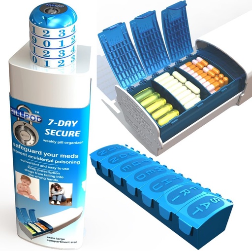 [BRSRMAIZOYNGE3IU] Pill Pod 7 Day Secure, Locking Pill Organizer, Child-Resistant Medication Lock Box, Extra Large Weekly Pill Planner, Senior Friendly