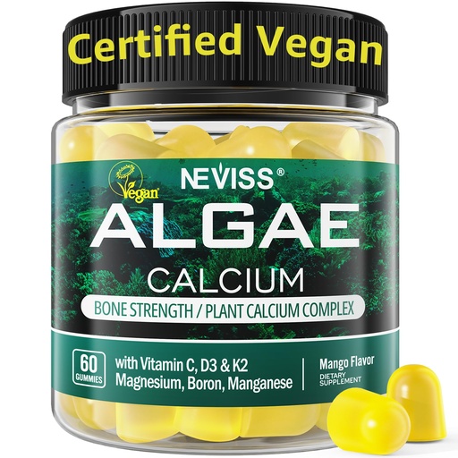[BRSRMGA7OEGQOELA] Calcium Gummies for Women + Magneisum Vitamin D3 K2, C, Zinc, Boron, Sustainable Algae (3rd Party Tested) for Bone Strength, Nerve, Calcium Absoption, Sugar Free Calcium Supplement, Vegan, 60 Counts