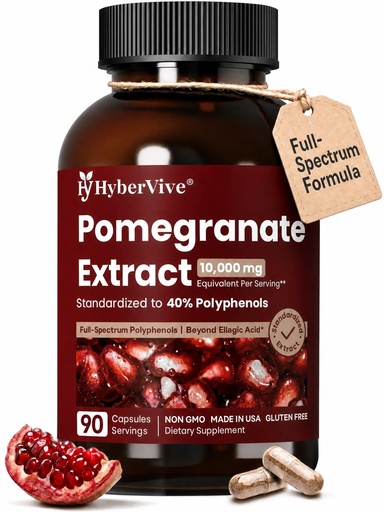 [BRSRYYDRAQIRUDTD] Extra Strength Pomegranate Extract 20:1 – Standardized to ≥40% Polyphenols with Ellagic Acid, Full-Spectrum Pomegranate Peel Extract, Circulation & Vascular Support, Made in USA, 90 Capsules