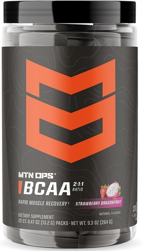 [BRSRAY34AQORU2TV] MTN OPS BCAA Powder 2:1:1 Amino Acids Supplement Powder for Rapid Muscle Recovery & Repair with Zero Sugar & Gluten Free - 20-Servings, Strawberry Dragonfruit Trail Packs
