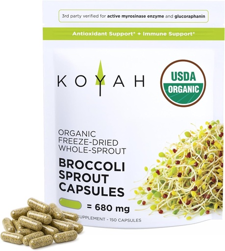 [BRSRAFD2CEDQMGT6] KOYAH Cápsulas orgánicas de proa de brocoli – Protecciones de Brocoli integrales congeladas – 3a Parte Tested for Active Myrosinase " Glucoraphanin (Sulforaphane Glucosinolate) - 150 Cápsulas