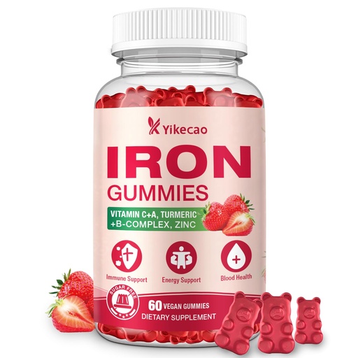 [BRSREEIEPIAWGYLA] Iron Supplement Gummies, Vegan Iron Supplement for Women & Men, Healthy Blood, Energy & Immune Support, Strawberry Flavor, 60 Count