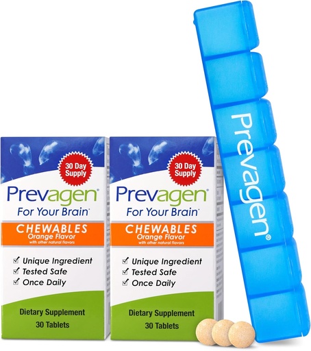 [BRSWYCAKPMORM23X] Prevagen Regular Strength Orange Chewables - 60 Tabletler (2 Ay Supply) | Beyniniz için formüle edildi | Apoaequorin Plus Vitamin D3 7Day Pill Minder