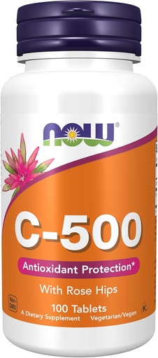 [BRSWIYTYCANWOHDO] NOW Foods Supplements, Vitamin C-500 with Rose Hips, Antioxidant Protection*, 100 Tablets