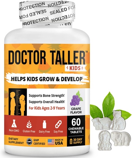 [BRSW2ZLRB4PWYGQ2] NuBest Doctor Taller Kids - Kids Multivitamins, Toddler Vitamins - Support Healthy, Immunity and Bone Strength for Ages 2 to 9 - Grape Flavor - 60 Vegan Chewable Tablets | 1 Month Supply