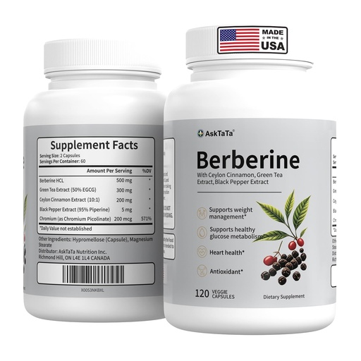 [BRSRGCY2AEMRQ334] Berberine Complex Supplement with Ceylon Cinnamon,L-Carnitine,Green Tea Extract,Chromium & Black Pepper Extract,Natural Herbal Complex,120 Capsules