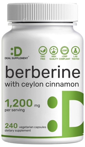 [BRSRGBTYDIBWYC3J] DEAL SUPPLEMENT Berberine with Ceylon Cinnamon 1,200 mg Per Serving, 240 Vegetarian Capsules | Berberine Supplement with Ceylon Cinnamon Extract | Non-GMO, Gluten Free