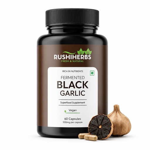 [BRSREYD7OZYWGFDV] Fermented Black Garlic Capsules 500mg | 90 Days Aged, Rich in S-Allyl Cysteine (SAC) | Supports Heart, Cholesterol Balance, Immunity & Antioxidant Health | No Garlic Breath | 60 Veg Capsules