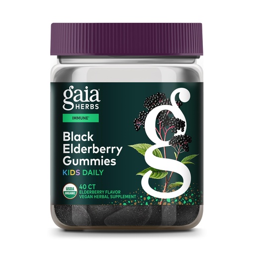 [BRSWYEL2CAOQ23TG] Gaia Herbs Black Elderberry Daily Gummies for Kids - Delicious Immune Support Supplement - Certified Organic Black Elderberries for Immune System Support* - 40 Vegan Gummies (40 Servings)