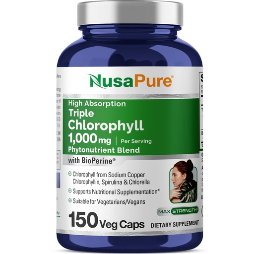 [BRSROGT2CFYWEADD] NusaPure High Absorption Triple Chlorophyll 1000 mg 150 Veg Caps Suitable for Vegetarians and Vegans, Non-GMO