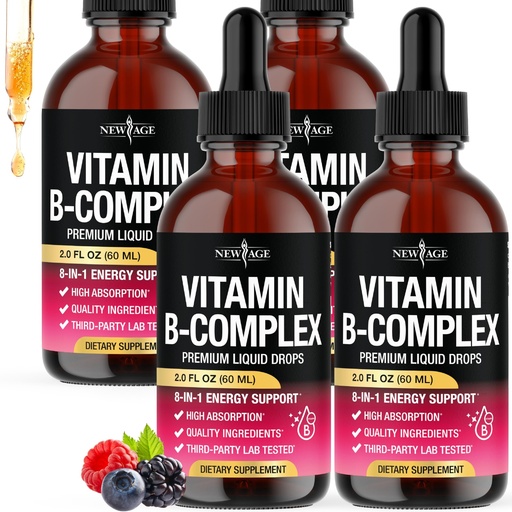 [BRSRGYA5BF6WODY6] NEW AGE Vitamin B-Complex B5 Pantothenic Acid | B12 Methylcobalamin | B1 Thiamine | B6 Pyridoxine | B7 Biotin | B9 Folic | B3 Niacinamide - B Complex Liquid Drops, Made in USA Supplement - 8fl oz