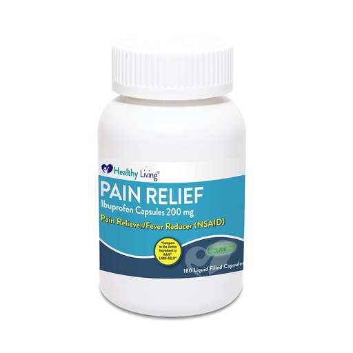[BRSW2GAEBV6QIDL5] Healthy Living Ibuprofen Liquid Filled Capsules 200 mg, Pain Reliever and Fever Reducer, for Back Pain, Muscular Aches, Headache Relief, Pain Medicine for Adults, 180 Count