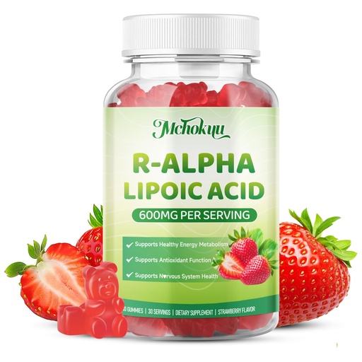[BRSRECA5AV7BUG3B] R Alpha Lipoic Acid Gummies, Stabilized R-Alpha Lipoic Acid, ALA Supplement for Antioxidant & Metabolism Support, Vegan, Non-GMO, Gluten Free, Strawberry Flavor - 60 Count