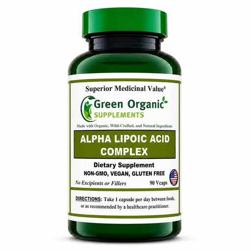 [BRSRMYDQO4FWECA7] Green Organic Supplements' Alpha Lipoic Acid Complex, ALA, 90 VCaps Alpha Lipoic Acid Capsules (Pack of 1)