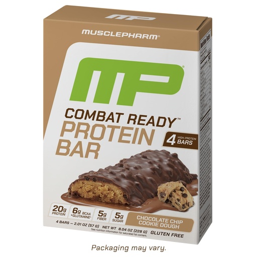 [BRSRAAT2CIHQ4FD7] Muscle Pharm Combat Ready Chocolate Chip Cookie Dough Protein Bar,High Protein Bars,Combat Cravings,Fuel Performance & Meet Energy Demands,20g Protein from Whey Protein,5g Fiber,Gluten Free,4 Bars