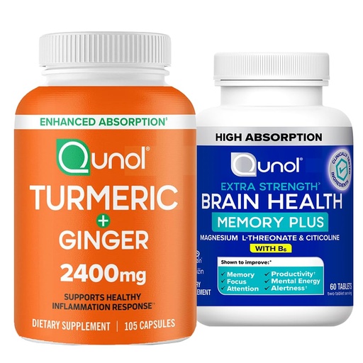 [BRSREEAKAANBQALB] Qunol Turmeric & Brain Health: Turmeric Curcumin, 2400mg, 105 Capsules & Memory Plus, 60 Capsules