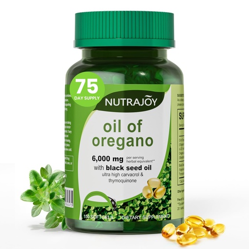 [BRSREAA3CQIBSA36] Oil of Oregano Softgels, Oil of Oregano with Black Seed Oil, Immune and Antioxidant Support, High Potency Carvacrol, Non-GMO, Gluten Free, 150 Softgels