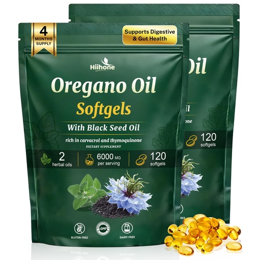 [BRSREGQBO56GOCLK] Oil of Oregano Softgels - Oil of Oregano with Black Seed Oil, Formulated with Carvacrol 165mg & Thymoquinone, 240 Softgels (2 Packs) - 120 Days Supply