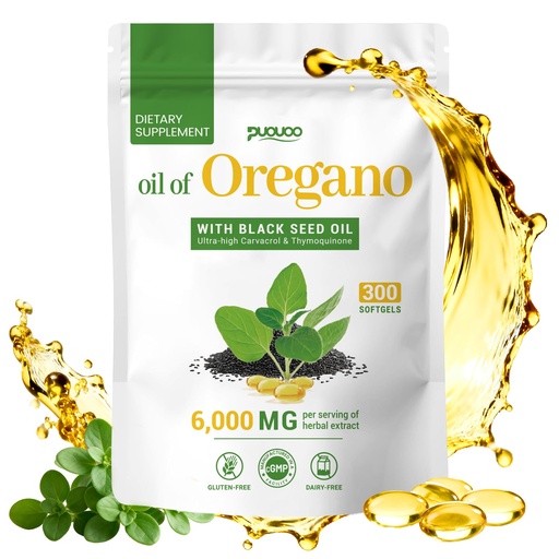 [BRSREAAFCIBGMCQ6] 2 in 1 Oil of Oregano Capsules - Oregano Oil with Black Seed Oil, Herbal Extracted Supplement with Carvacrol | 300 Capsules - 150 Days Supply