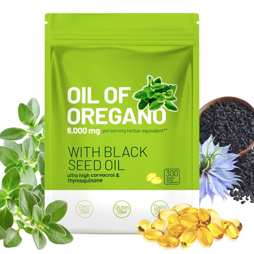 [BRSRGYALCBYWKE3B] Oil of Oregano with Black Seed Oil 6000mg, 300 Softgels - 2-in-1 Immune Support Supplement - High Carvacrol & Thymoquinone, Digestive & Respiratory Health - Non-GMO, GMP Certified Facility