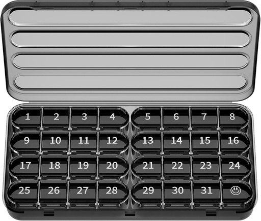 [BRSROBQQOAMAED3J] Zoksi Monthly Pill Organizer 1 Times a Day, 30 Day Pill Box Organizer,One Month Pill Case for Travel, 31 Day Daily Medcine Container for Vitamins, Supplement & Medication(Black)