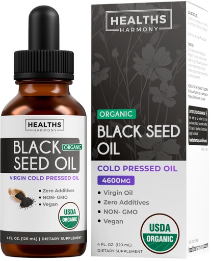 [BRSREYYNPIPB4A3L] USDA Organic Black Seed Oil Liquid (4 fl oz) Premium Cold-Pressed Nigella Sativa Producing Pure Black Cumin Seed Oil - Antioxidant Supplement - Vegan, Gluten-Free, & Non-GMO (No Pills or Capsules)