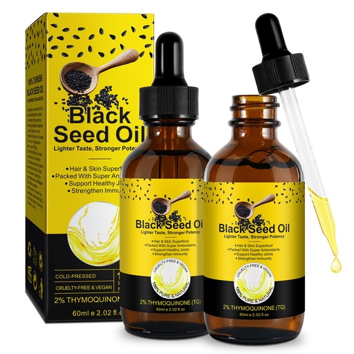 [BRSREEIPBEMAYFLA] Organic Black Seed Oil - 100% Pure Unrefined, Natural Cold Pressed Black Seed Oil with 2% TQ and a Dynamic Harmony of Omegas 3, 6, 9 Antioxidant, Immune Boost, Joints, Skin & Hair 2.02 Fl Oz (2 Pack)