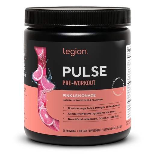 [BRSWGFQPCIAQK23K] LEGION Pulse Pre Workout - All Natural Nitric Oxide Preworkout Drink to Boost Energy, Creatine Free, Naturally Sweetened, Beta Alanine, Citrulline, Alpha GPC (Pink Lemonade)