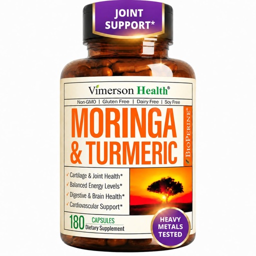 [BRSREZL5A4HBYEI4] Moringa Capsules – 3-in-1 Turmeric Moringa Supplement with BioPerine (Black Pepper Extract) for Max Absorption – Potent 4:1 Moringa Oleifera Extract + Tumeric for Energy & Joint Support – 180 Capsules