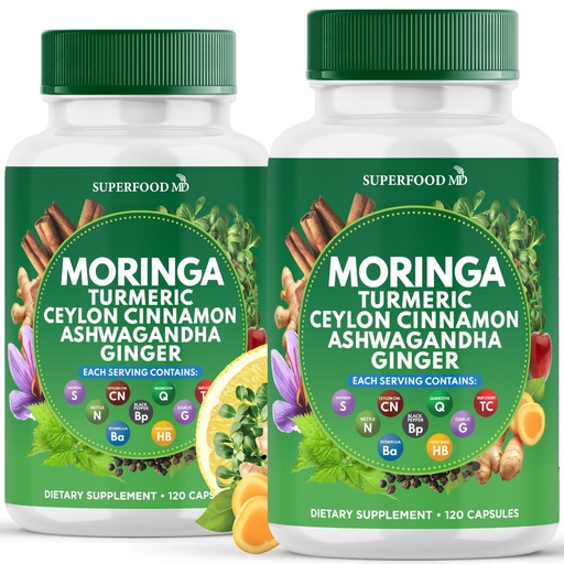 [BRSREYICBEMB4FLX] Moringa Supplement | Turmeric, Ginger, Boswellia, Saffron, Holy Basil, Nettle -Support Supplement for Women and Men with Ceylon Cinnamon, Quercetin, Tart Cherry- 240 Capsules