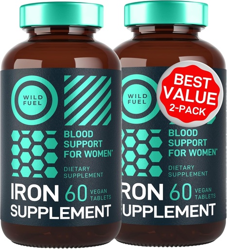 [BRSROZY6PMFGCDTV] Vegan Iron Supplement for Women with Folic Acid - 35 mg Blood Builder Ferrous Sulfate, Folic Acid 400 mcg - Iron Pills for Women with Anemia & Pregnancy Support - 120 Gluten-Free Tablets - 2Pack