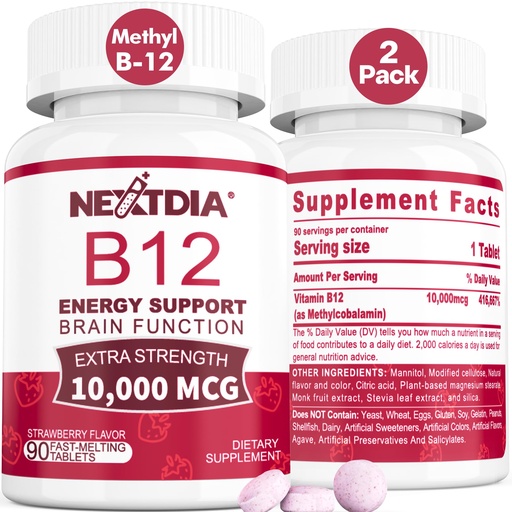 [BRSRMEIDAUBQE3L2] B12 Vitamins 10,000 mcg, Methylated Vitamin B12 Sublingual - Energy Boost, Focus, Metabolism & Brain Health Support, Immune System Support, Fast Dissolve, Natural Strawberry Flavor, 180 Servings