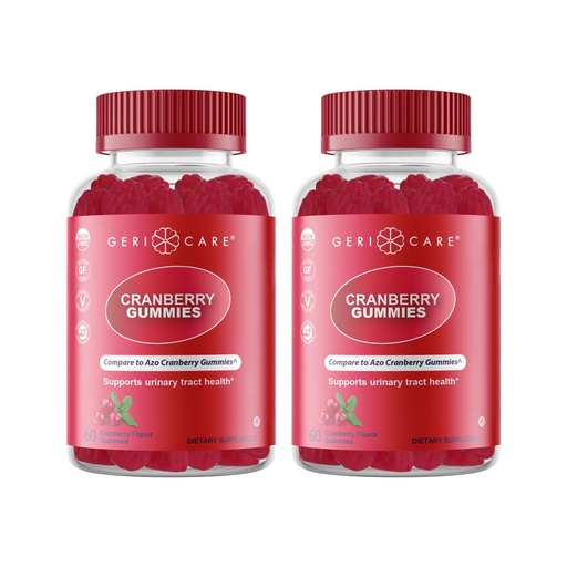 [BRSREGT2OB6BG3IV] GeriCare Cranberry Gummies, Compare to AZO Naturally Sourced Cranberry Extract for UTI & Bladder Health, Antioxidant Support, Non-GMO, Gluten-Free, Vegan, Gelatin-Free, 60 Count (2 Pack)