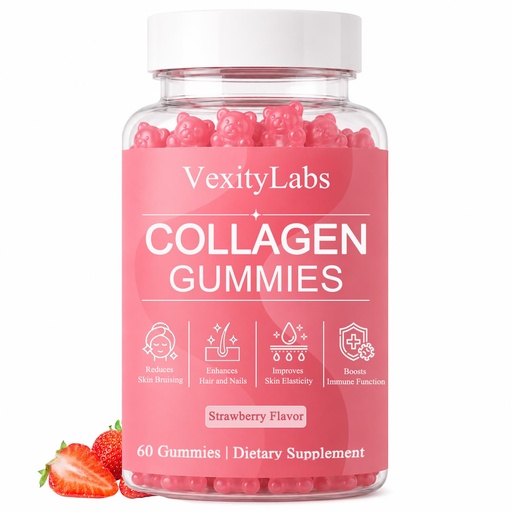 [BRSRY2T6AAAWYE3U] Vexity Labs Collagen Gummies, Collagen Bruising Supplements, Enhance Skin Barrier, Strengthen Nails & Hair, Fade Fine Lines, Boost Energy, Vegan, No Additives, 60 Gummies (1)