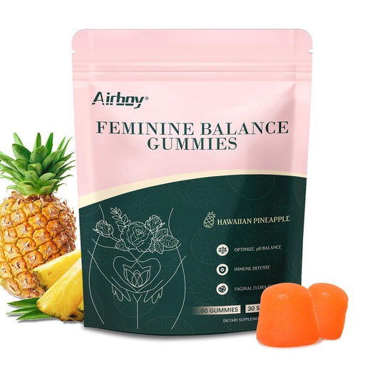 [BRSRAGIPAVYW2EL2] Airboy Vaginal Probiotic Gummies for Women, Pineapple Gummies for Women Balanced PH, Yeast Balance & Flora Support - 60 Gummies