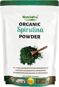 [BRSROZAHOJ5AEFL2] USDA Organic Spirulina Powder for Juice and Smoothy Mix; 100% Natural and Gluten Free, with High Protein, Vitamins, Antioxidants and Minerals (12 Ounces) (1)