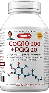 [BRSWGZIBOUARUFIY] ANDREW LESSMAN Coenzyme Q-10 200 Plus PQQ 20mg - 30 Capsules - Maintains CoQ10 Levels, Optimum Cellular Energy, Supports Energy Production, Heart, Brain, Liver, Kidney, Pancreas. No Additives