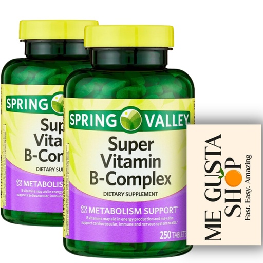 [BRSROYYRCAHRUCDK] Spring Valley Super Vitamin B Complex Tablets Dietary Supplement 250 Count Pack of 02 + me Gusta Sticker