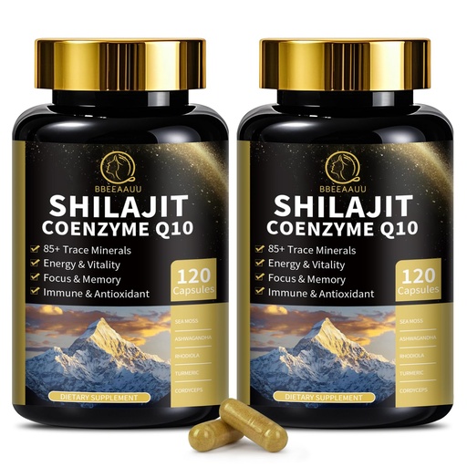 [BRSRAAIEBYNAA2T5] Shilajit Capsules with Sea Moss & Ashwagandha for Men & Women,12 in 1 Hima*layan Shilajit Supplements with Coenzyme Q10, Fulvic Acid & Humic Acid, Lion's Mane, Energy & Immune, 120 Count, 2 Pack