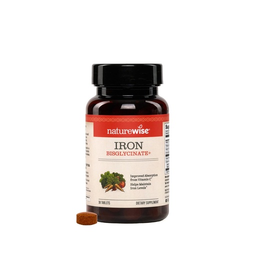 [BRSREZYQOUNGEH3L] NatureWise Vegan Iron Supplement for Women & Men - Gentle on Stomach High Absorption - Coated Iron Bisglycinate Tablets + Vitamin C, Methyl B12, Folate & Organic Food Blend - 30 Tablets[30-Day Supply]