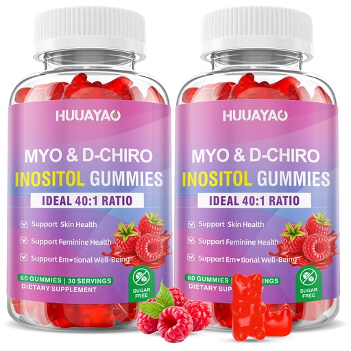 [BRSRYY3YPIPBSET2] Myo-Inositol & D-Chiro Inositol Gummies, Ideal 40:1 Ratio Inositol Supplement with Vitamin D3, Magnesium Glycinate for Support Hormonal Balance & Wellness, Raspberry Flavor, 120 Count