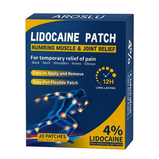 [BRSRYYL6CEAQGF3A] Lidocaine Patches 4% Max Strength, Back & Joint Pain Relief, 20 Ct | Topical 4% lidocaine numbing patches for back, neck, knee & shoulder aches, up to 12 hours long-lasting,20-count box