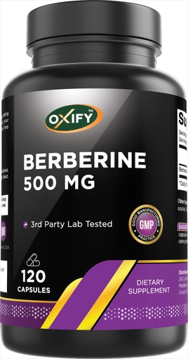 [BRSREAQTOAMR6F3D] Oxify Berberine 500 mg | 120 Capsules | Gluten-Free, Non-GMO | Supplement Made in USA