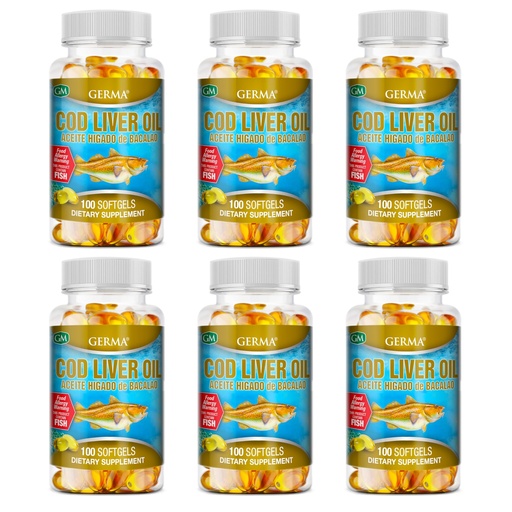 [BRSWGH3QOECGM3TH] Germa Cod Liver Oil Natural Dietary Supplement. 100 Capsules. Pack of 6