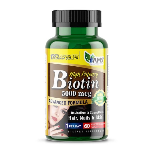 [BRSWGHY6A4MWCYA6] America Medic & Science High Potency Biotin 5,000 mcg | Vitamin B7 Dietary Supplement for Men and Women | Hair Growth Support | for Healthy Skin, Nails, and Metabolism