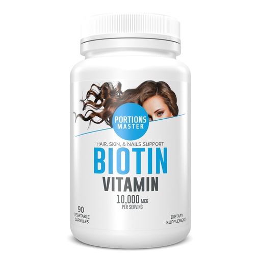 [BRSRMED2AEHRACI4] Portions Master Biotin 10000mcg, Hair, Nails & Skin (90 Veg Capsules)