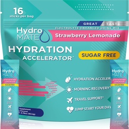 Electrolyte Powder Sugar-Free Hydration Packets Strawberry Lemonade HydroMATE 16 Sticks